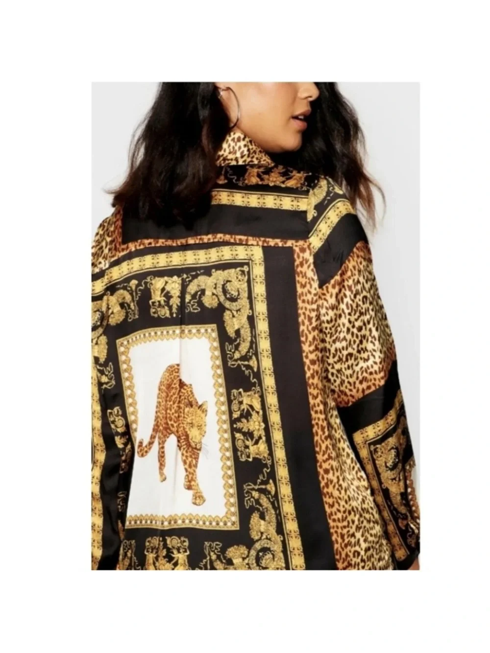 Women’s Oversized Leopard Print Button-Up Top - Picture 2 of 5